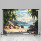 Lofaris Tropical Beach Scene Palm Trees Mountain Backdrop